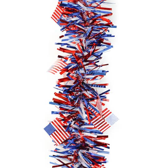 9ft. American Flag Tinsel Garland by Celebrate It&#x2122;